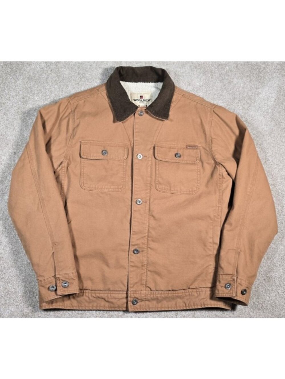 Woolrich Long Sleeve Button Up Canvas Sherpa Lined Jacket Coat Outdoor Men's M